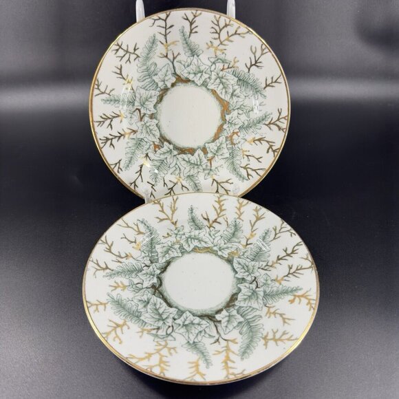 Antique R And Son Fine Porcelain Dish Plate Set 2 Dishes Plates Round IVY VTG - Picture 11 of 11